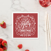 Holly Jolly Christmas Chalk Art Red Paper servette Servet (Insitu)