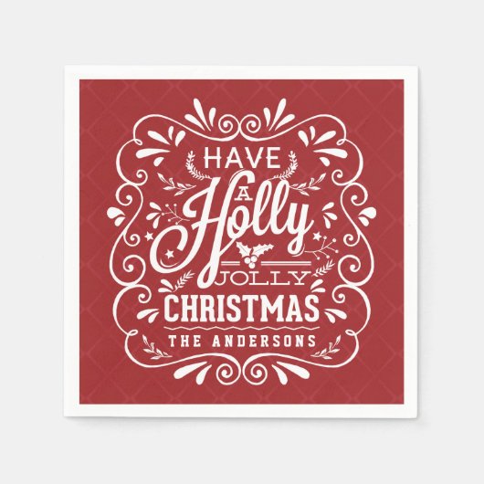 Holly Jolly Christmas Chalk Art Red Paper servette Servet (Voorkant)