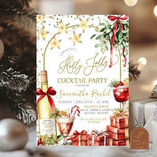 Holly Jolly Christmas Cocktail Champagne Party Kaart