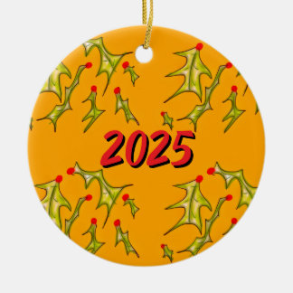 Holly Jolly Christmas Custom Date Keramisch Ornament
