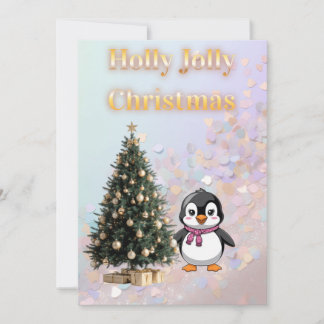 Holly Jolly Christmas Cute Penguin Paste Kaart