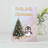 Holly Jolly Christmas Cute Penguin Paste Kaart (Staand voorkant)