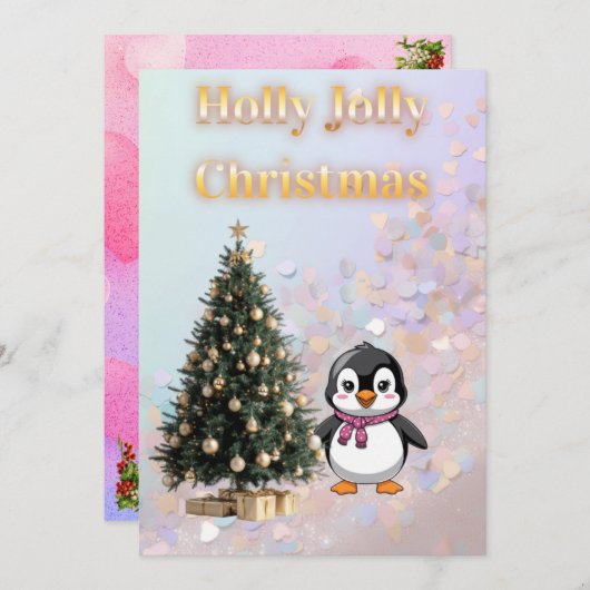 Holly Jolly Christmas Cute Penguin Paste Kaart (Voorkant / Achterkant)