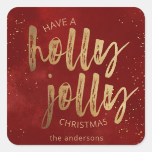 holly jolly Christmas faux folie penseelscript Vierkante Sticker