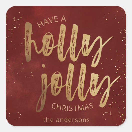 holly jolly Christmas faux folie penseelscript Vierkante Sticker (Voorkant)