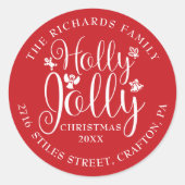 Holly Jolly Christmas Feestdagen Naam Adres Ronde Sticker (Voorkant)