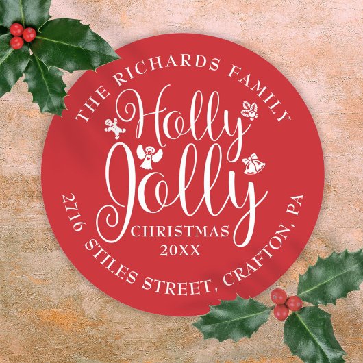 Holly Jolly Christmas Feestdagen Naam Adres Ronde Sticker
