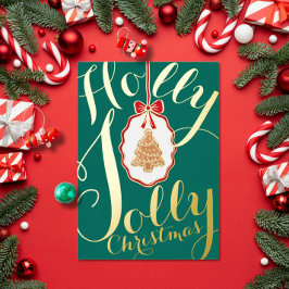 Holly Jolly Christmas Foil Holiday Card Green Folie Feestdagenkaart