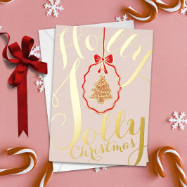 Holly Jolly Christmas Foil Holiday Card Soft Pink Folie Feestdagenkaart