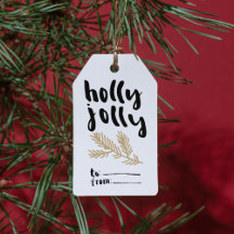 Holly Jolly Christmas Gift Label met Pine Branch