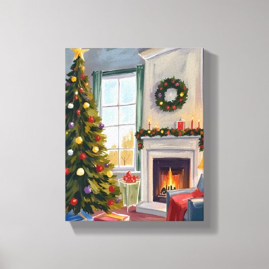 Holly Jolly Christmas | Haard boom vrolijk Canvas Afdruk (Voorkant)
