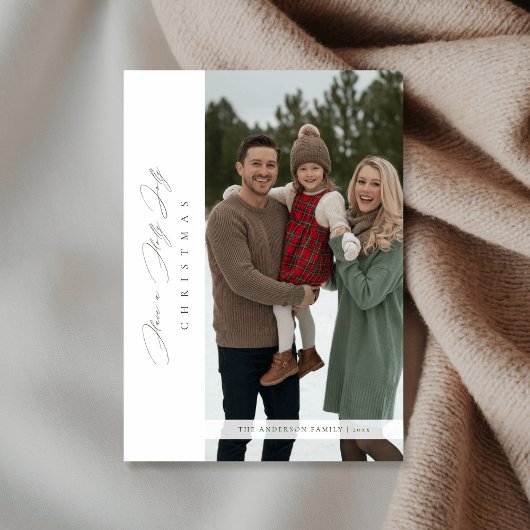 Holly Jolly Christmas Minimalistische Familiefoto Feestdagenkaart