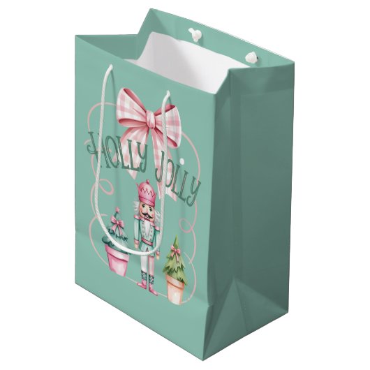 Holly Jolly Christmas Nutcracker Coquette Preppy Medium Cadeauzakje (Voorkant Gekanteld)