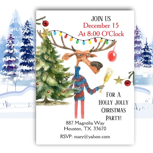 Holly Jolly Christmas Party Moose Invitation Kaart