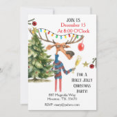 Holly Jolly Christmas Party Moose Invitation Kaart (Voorkant)