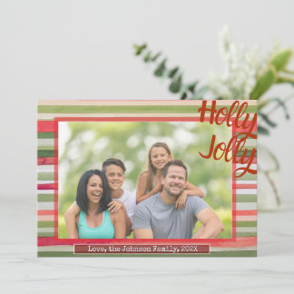 Holly Jolly Christmas Photo Card Festive Stripes Feestdagenkaart