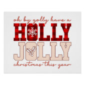 Holly Jolly Christmas Plaid Feestelijke Typografie Perfect Poster (Voorkant)