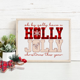 Holly Jolly Christmas Plaid Feestelijke Typografie Perfect Poster