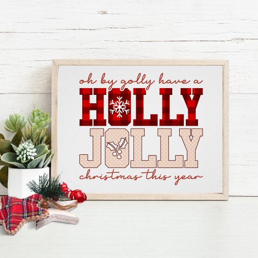 Holly Jolly Christmas Plaid Feestelijke Typografie Perfect Poster