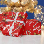 Holly Jolly Christmas Red Candy Cane Gold Bows Cadeaupapier<br><div class="desc">Holly Jolly Fancy Script,  Christmas Candy Cane,  Gold Bows,  Illustration Pattern Red Wrapping Paper.</div>