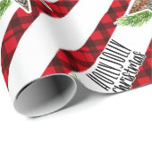 Holly Jolly Christmas Rode plaid strepen Feestelij Cadeaupapier (Rol Hoek)