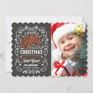 Holly Jolly Christmas Rustic Chalkboard Foto Feestdagenkaart