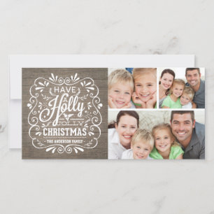 Holly Jolly Christmas Rustic Wood Fotocollage Feestdagenkaart