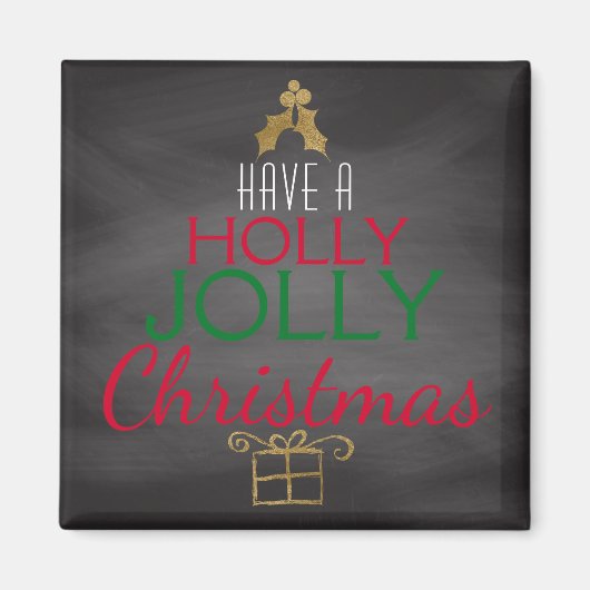 Holly Jolly Christmas rustiek krijtbord rood groen Magneet (Voorkant)