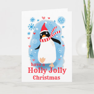 Holly jolly Christmas schattige pinguïn met liefde Feestdagen Kaart