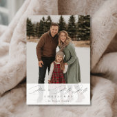 Holly Jolly Christmas Script Snowy Family Photo Feestdagenkaart