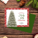 Holly Jolly Christmas Tree Plaid Christmas Feestdagenkaart<br><div class="desc">Dit traditionele ontwerp is voorzien van een besneeuwde kerstboom met lichten op een plaid achtergrond. Klik op de knop Aanpassen voor meer flexibiliteit bij het wijzigen van de tekst en de afbeeldingen! Variaties van dit ontwerp en coördinerende producten zijn verkrijgbaar in onze winkel, zazzle.com/store/doodlelulu. Neem contact met ons op als...</div>