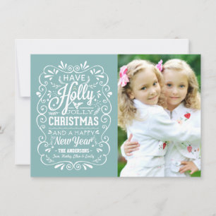 Holly Jolly Christmas Winter Blue Photo Card Feestdagenkaart