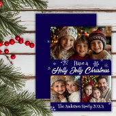 Holly Jolly Classic Blauw en Wit Kerstfoto Feestdagenkaart