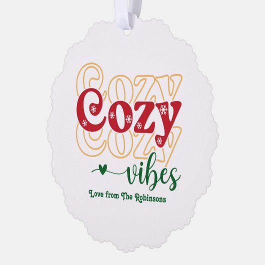 Holly Jolly Cozy Vibes Retro Christmas Photo Ornament Kaart (Links)