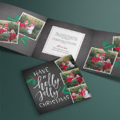 Holly Jolly | Cute Rustic Multi Photo Drieluik Wenskaart