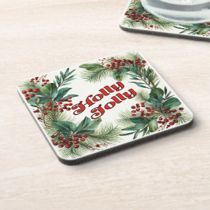"Holly Jolly" Decoratief Kerstscript & Holly Bier Onderzetter