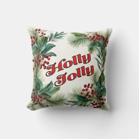"Holly Jolly" Decoratief Kerstscript & Holly Kussen (Voorkant)
