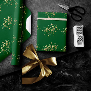 Holly Jolly   Elegant Goud Faux Folie Script Cadeaupapier