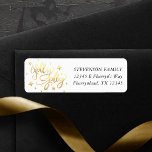 Holly Jolly | Elegant Goud Faux Folie Script Etiket<br><div class="desc">Dit seizoen is Holly Jolly! Verfijnde gouden glans kalligrafie met het briefje "Holly Jolly" met sterketti accenten op witte achtergrond. De lay-out is voorzien van een metalen folie "Holly Jolly" en een ster confetti border. Voor andere kleuren of passende producten, te bezoeken gelieve de opslag JustFharryn Zazzle, of de ontwerper...</div>