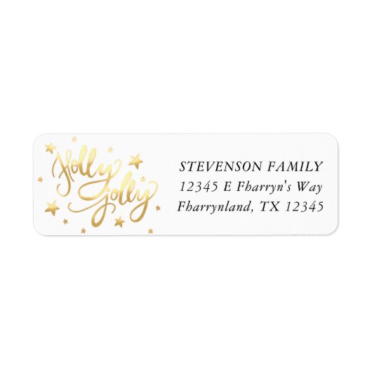 Holly Jolly | Elegant Goud Faux Folie Script Etiket (Voorkant)