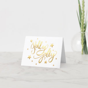 Holly Jolly   Elegant Goud Faux Folie Script Feestdagen Kaart