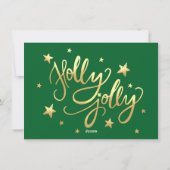 Holly Jolly | Elegant Goud Faux Folie Script Foto Feestdagenkaart (Achterkant)