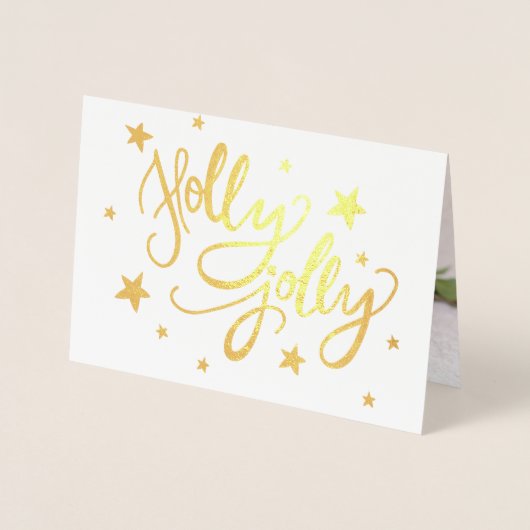 Holly Jolly | Elegant Goud Faux Folie Script Foto Folie Kaarten (Voorkant)