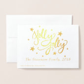 Holly Jolly | Elegant Goud Faux Folie Script Foto Folie Kaarten (Met envelop)