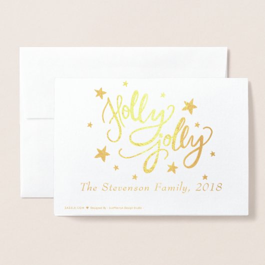 Holly Jolly | Elegant Goud Faux Folie Script Foto Folie Kaarten (Met envelop)