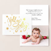 Holly Jolly | Elegant Goud Faux Folie Script Foto Folie Kaarten (Display)