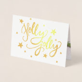 Holly Jolly | Elegant Goud Faux Folie Script Foto Kaarten (Voorkant)