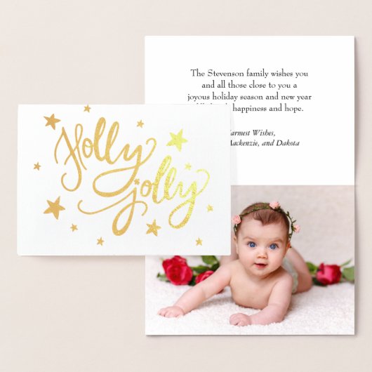 Holly Jolly | Elegant Goud Faux Folie Script Foto Kaarten (Display)