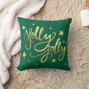 Holly Jolly Elegant Goud Faux Folie Script Groen Kussen