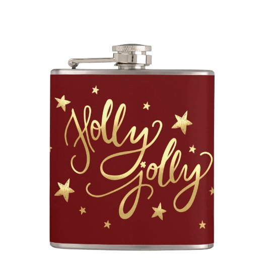 Holly Jolly | Elegant Goud Faux Folie Script Heupfles (Voorkant)
